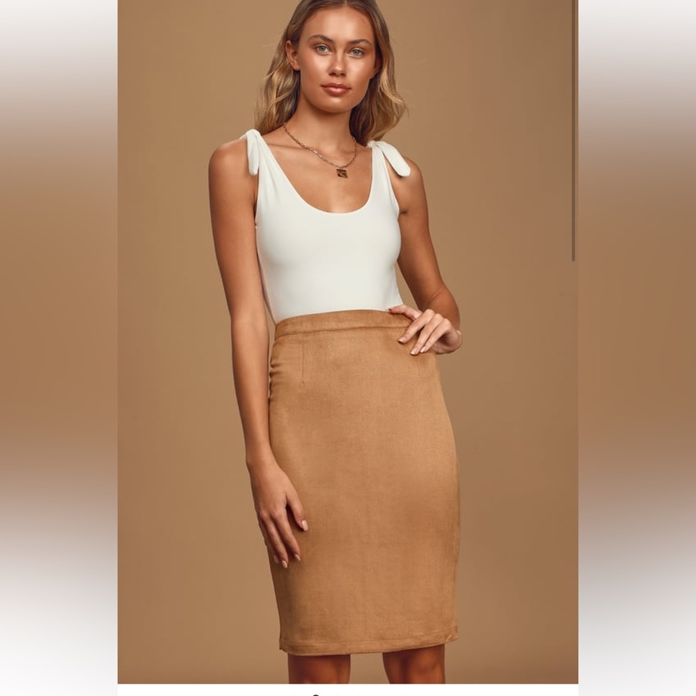 Lulu’s Superpower Tan Suede Pencil Skirt